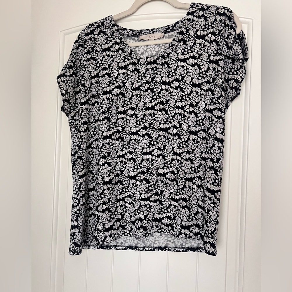 LOFT Black and White Floral Blouse